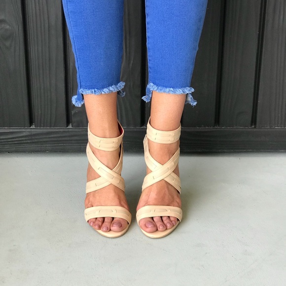 Leather Nude Woven Leather Stiletto Heel Sandal - Picture 3 of 8